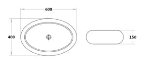 KDK Basins PA6040 Above Counter Basin 600*400*150mm Gloss White With Overflow