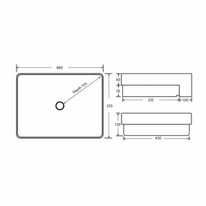 KDK Basins PSR4837NTH Semi-Reccessed Basin 480*370*130mm no tap hole