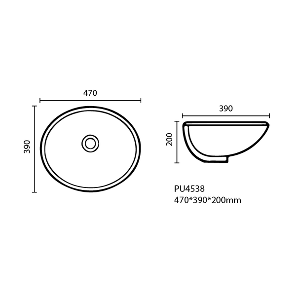 KDK Basins PU4538 Undermount Basin 470*390*200mm