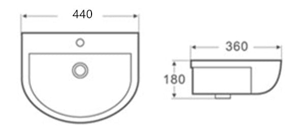 KDK Basins PW4336 - Above Counter / Wall Hung Basin 440x360x180MM