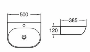 KDK Basins PW5038 - Above Counter / Wall Hung Basin 500x385x120MM