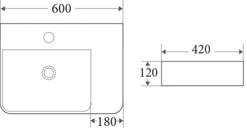PW6042L - Above Counter / Wall Hung Basin 600x420x120MM