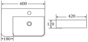 KDK Basins PW6042R - Above Counter / Wall Hung Basin 600x420x120MM