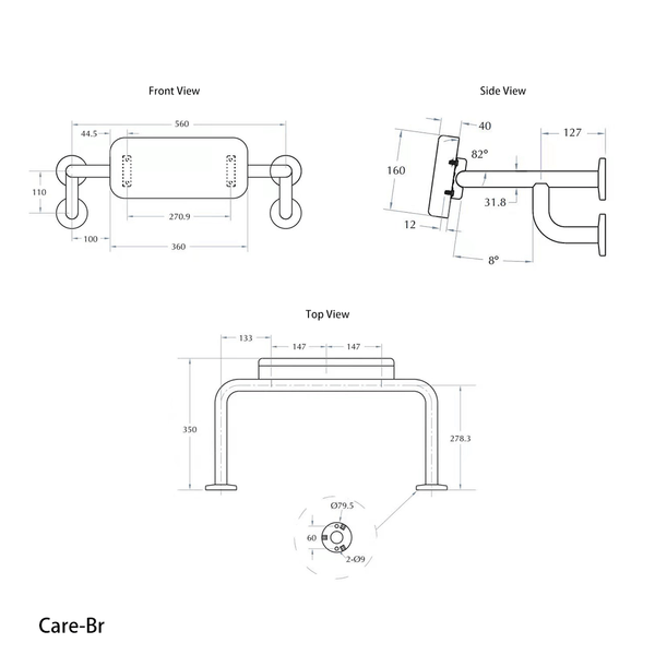 KDK Bathroom Accessories Care Back Rest560mm W centres with a 360mm W back rest