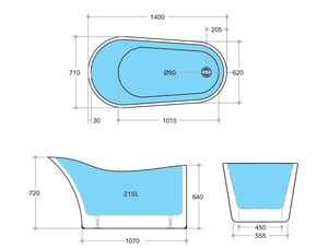 KDK Bathtubs Bevel BBT1400NF Free Standing Bathtub Non Overflow 1400*710*720mm