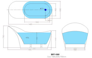 KDK Bathtubs Bevel BBT1500NF Free Standing Bathtub Non Overflow 1485*695*790mm