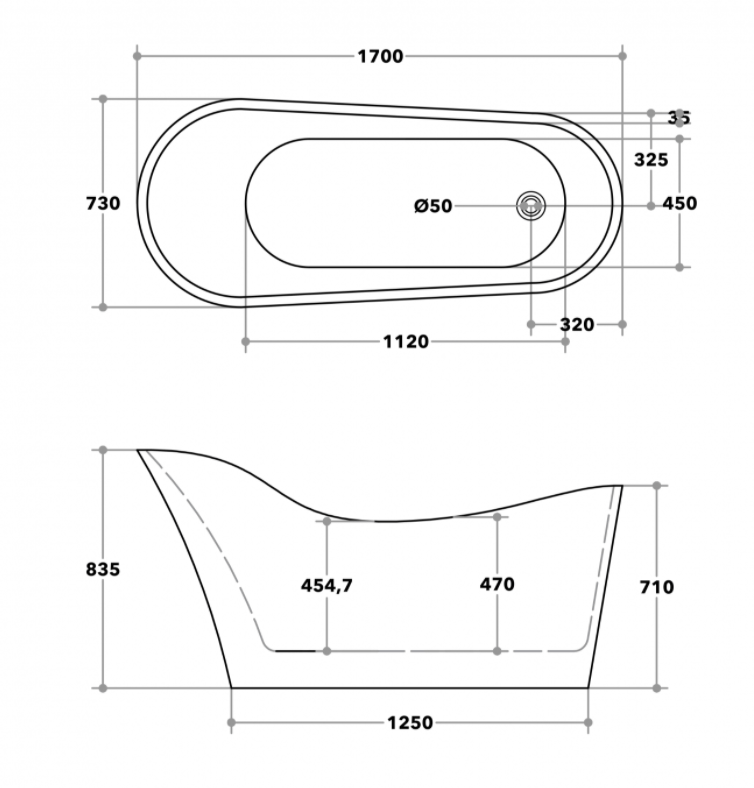 Bevel BBT1700B GBBT-8-1700 Free Standing Bathtub Gloss Black and White Non Overflow 1700*730*835mm