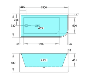 KDK Bathtubs Corner  MWBT-6L-1500-580 Left Corner BTW Bathtub Matte White NON OVERFLOW 1500*730*580mm