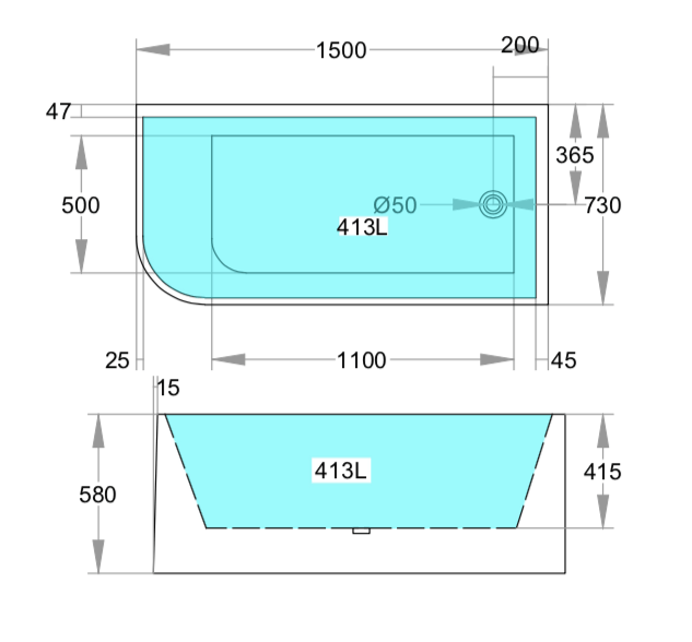 Corner MWBT-6R-1500-580 Right Corner BTW Bathtub Matte White  NON OVERFLOW 1500*730*580mm
