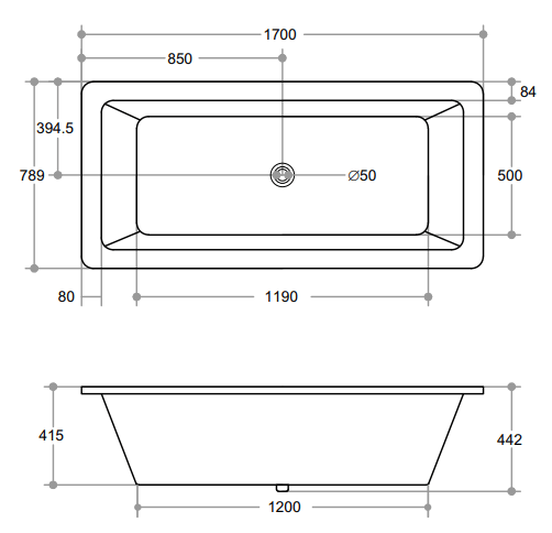 KDK Bathtubs DIB1700 KBT-1-1700 Drop In Bathtub 1700*789*415mm