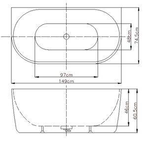 KDK Bathtubs ELBT1490-OF Elivia BTW Bathtub WITH Overflow  1490*745*605mm