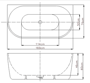 KDK Bathtubs ELBT1690-OF Elivia BTW Bathtub WITH Overflow 1690*790*600mm