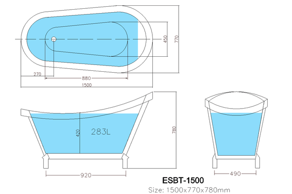 KDK Bathtubs Espada ESBT1500 Free Standing Bathtub Non Overflow 1500*770*780mm