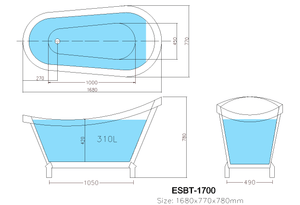 KDK Bathtubs Espada ESBT1680 Free Standing Bathtub Non Overflow 1680*770*780mm