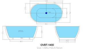KDK Bathtubs Olivia OVBT1400 -OF Free Standing Bathtub with Overflow 1395*750*570mm