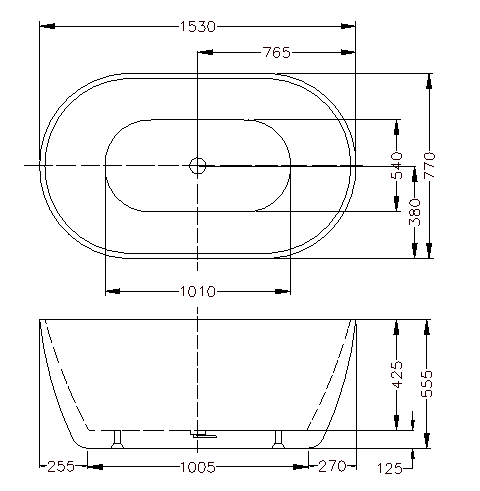 KDK Bathtubs Olivia OVBT1500-OF Free Standing Bathtub With Overflow 1530*770*555mm