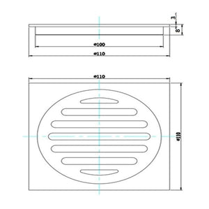 KDK Showers PSF01-B BLACK SHOWER GRATE FLOOR WASTE DRAIN 110*110MM