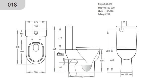 KDK Toilets KDK018 — Bela KDK018 Skew Toilet Suite