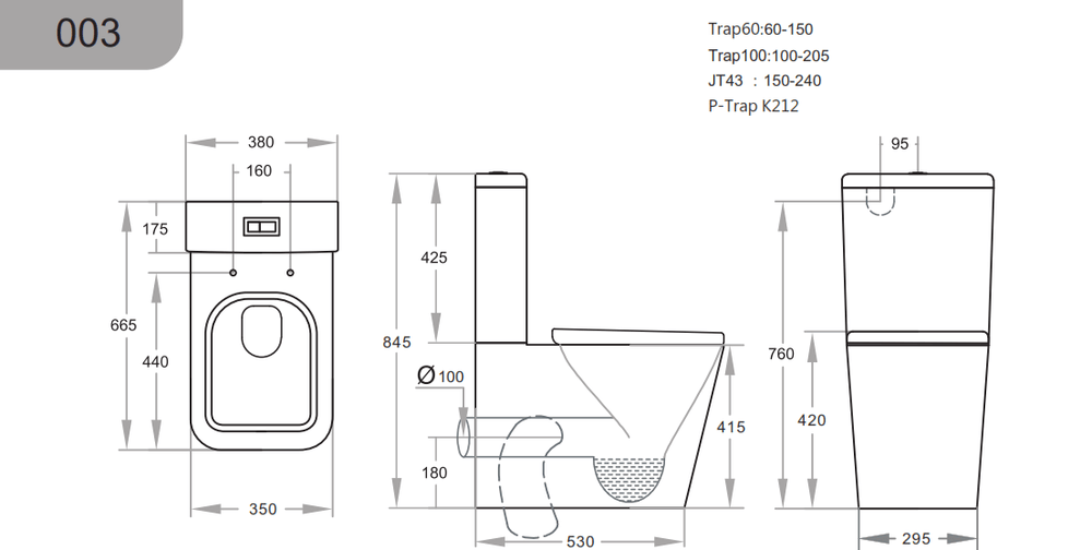 KDK033-B — Qubist KDK003-B Gloss Black Toilet Suite