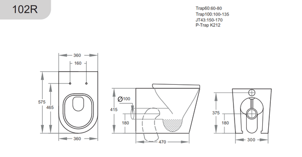 KDK Toilets KDK102R Avery Wall Faced Rimless Floor Pan