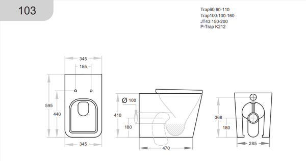 KDK Toilets KDK103 Qubist Wall Faced Floor Pan