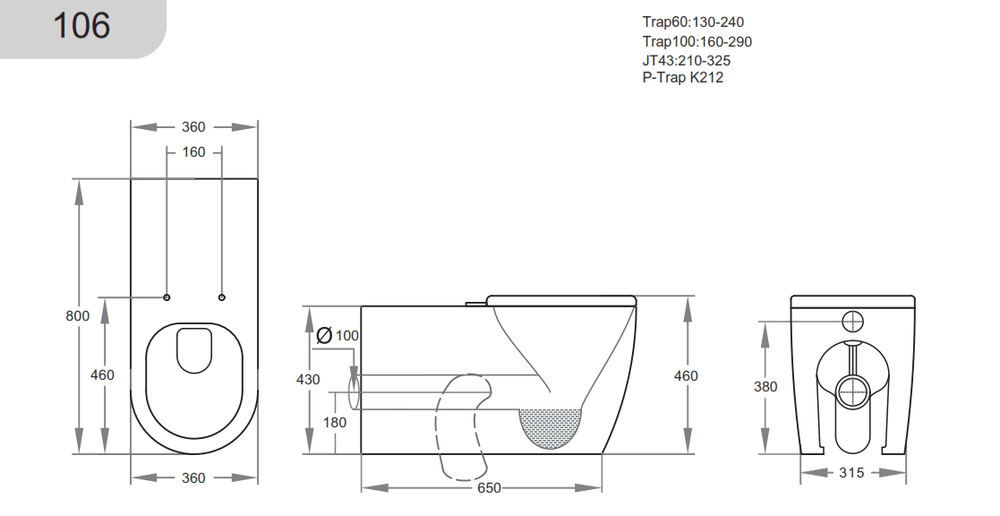KDK106 Asta Care Disabled Wall Faced Floor Pan