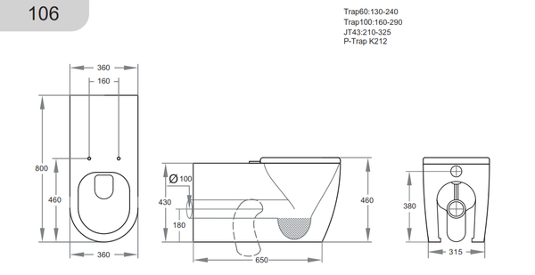 KDK Toilets KDK106 Asta Care Disabled Wall Faced Floor Pan