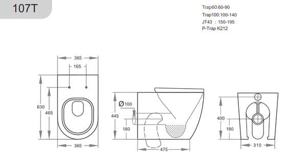 KDK Toilets KDK107T Elvera Tornado Wall Faced Floor Pan