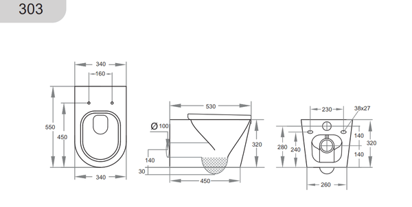 KDK Toilets KDK303  Qubist Wall Hung Pan