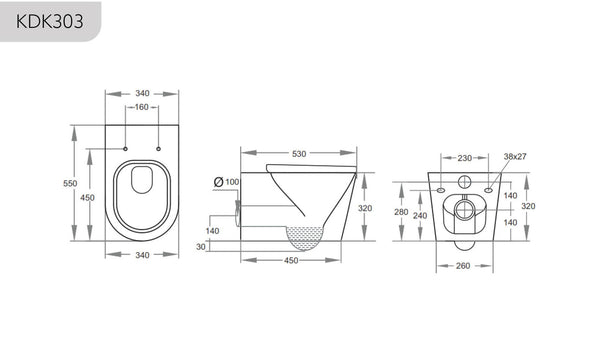 KDK Toilets R&T In-Wall Wall Hung Toilet Suite