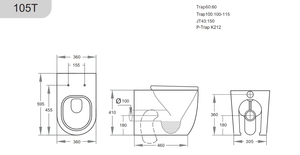 KDK Toilets Veda Wall Faced Floor Pan KDK105T-MB Matt Black