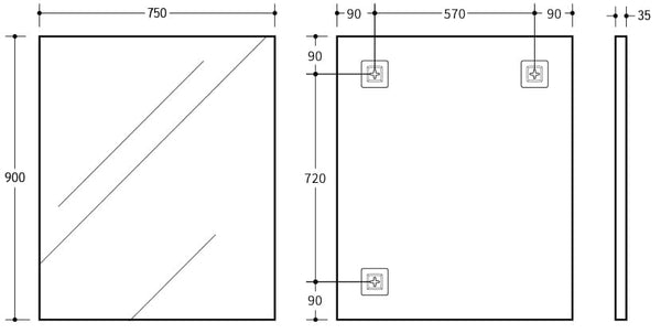 KDK Vanities KDK- KS9075F-MB MATTE BLACK ALUMINIUM FRAMED MIRRORS 750*900MM
