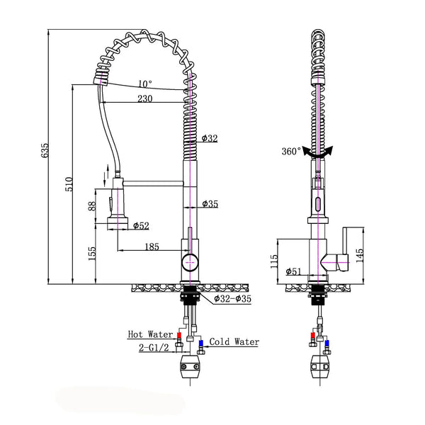 OX1017.KM TALL SPRING BLACK PULL OUT KITCHEN SINK MIXER TAP