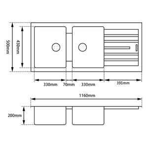 TSI Sinks WH1150.KS 1160*500*200MM WHITE GRANITE QUARTZ STONE KITCHEN SINK