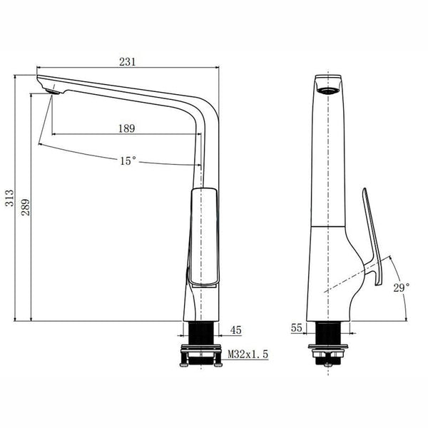 TSI Mixer Taps KT33.03 Esperia Matte Black & Chrome Kitchen Mixer