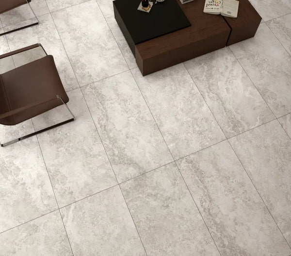 Melbourne Porcelain Tile Travertine Cross Silver Matt Tile 600x600mm