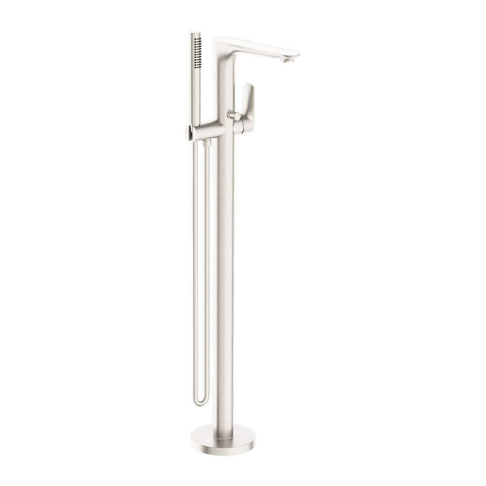 Nero Mixer Taps BIANCA FREESTANDING BATH MIXER WITH HAND SHOWER BRUSHED NICKEL (NR321503aBN)