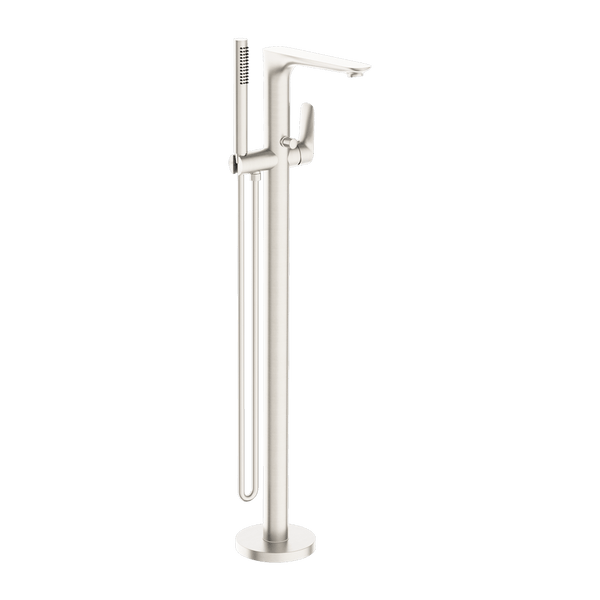 Nero Mixer Taps BIANCA FREESTANDING BATH MIXER WITH HAND SHOWER BRUSHED NICKEL (NR321503aBN)