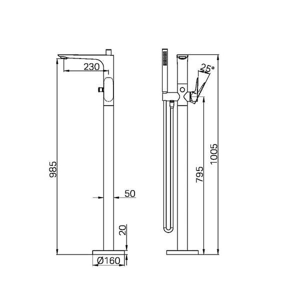 Nero Mixer Taps BIANCA FREESTANDING BATH MIXER WITH HAND SHOWER GUN METAL (NR321503aGM)