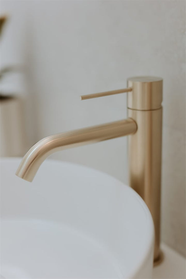 Nero Mixer Taps MECCA MID TALL BASIN MIXER BRUSHED GOLD (NR221901eBG)
