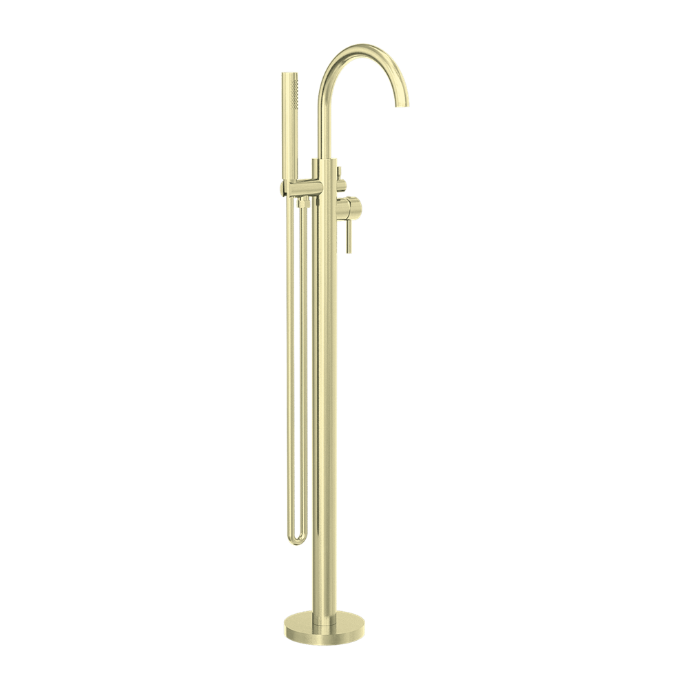 Nero Mixer Taps MECCA ROUND FREESTANDING MIXER WITH HAND SHOWER BRUSHED GOLD (NR210903aBG)