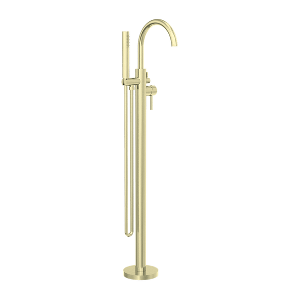 Nero Mixer Taps MECCA ROUND FREESTANDING MIXER WITH HAND SHOWER BRUSHED GOLD (NR210903aBG)
