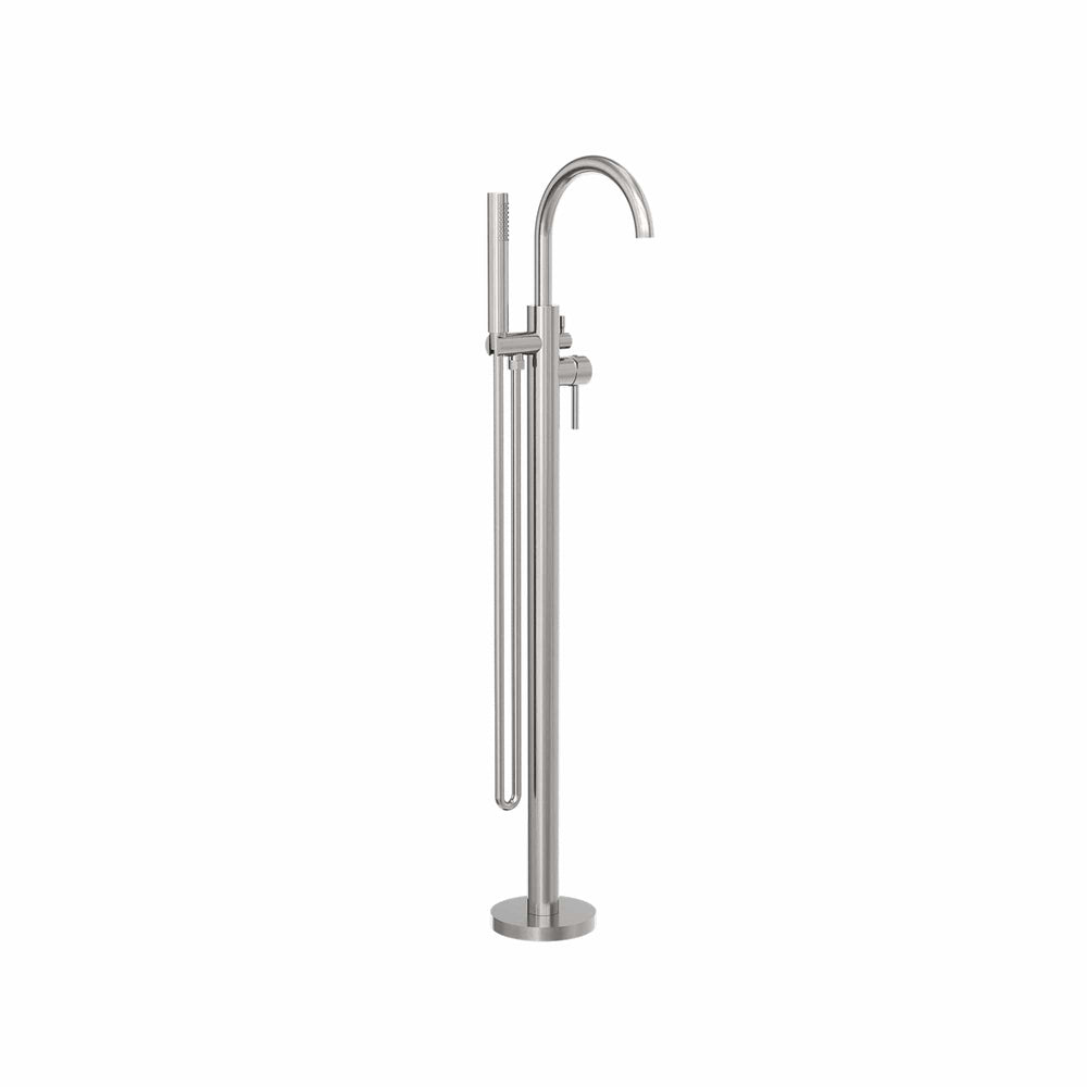 Nero Mixer Taps MECCA ROUND FREESTANDING MIXER WITH HAND SHOWER BRUSHED NICKEL (NR210903aBN)