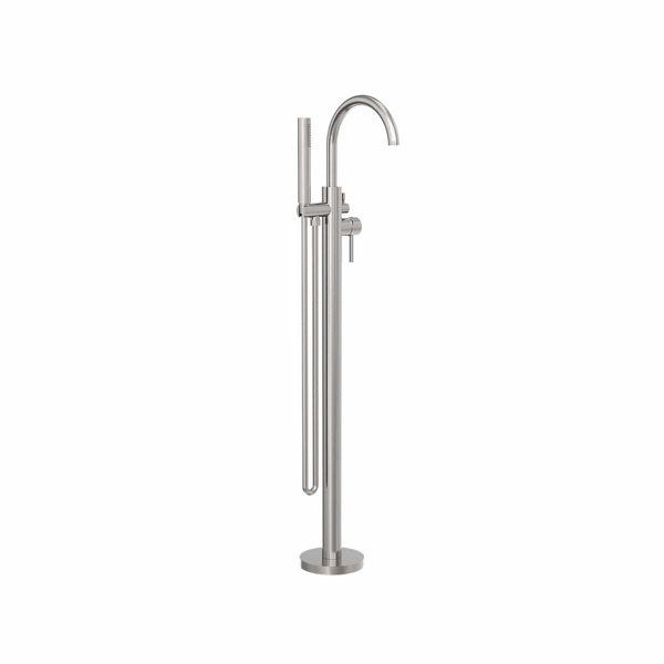 Nero Mixer Taps MECCA ROUND FREESTANDING MIXER WITH HAND SHOWER BRUSHED NICKEL (NR210903aBN)