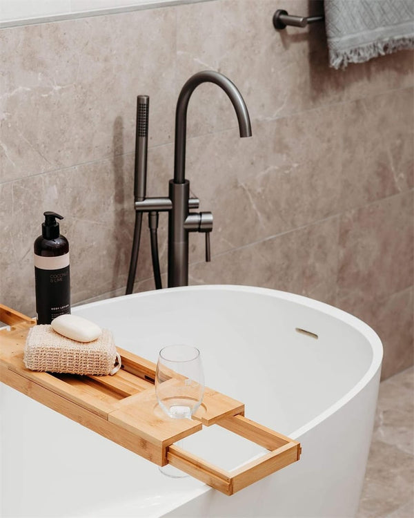 Nero Mixer Taps MECCA ROUND FREESTANDING MIXER WITH HAND SHOWER GUN METAL (NR210903aGM)
