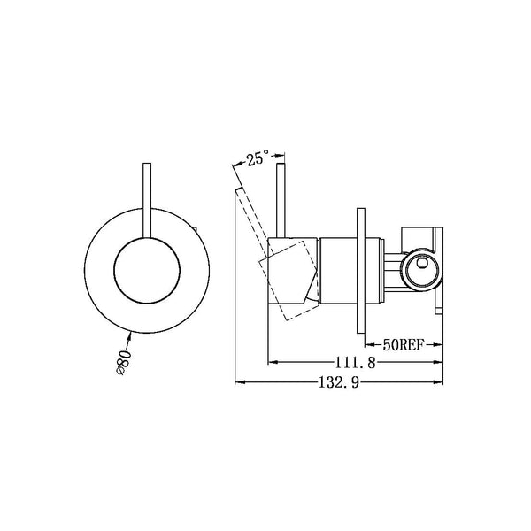 Nero Mixer Taps MECCA SHOWER MIXER HANDLE UP 80MM PLATE GUN METAL (NR221911BGM)