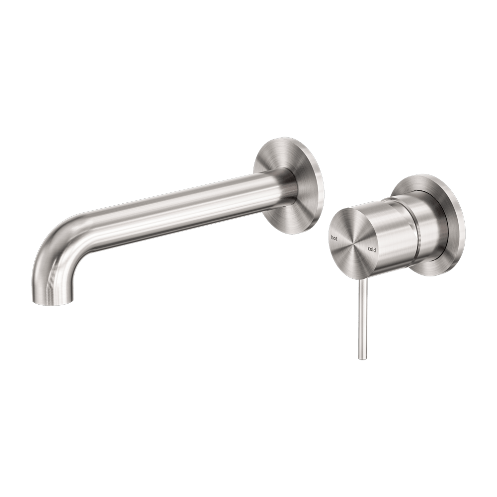 Nero Mixer Taps MECCA WALL BASIN/BATH MIXER SEPARATE BACK PLATE 120/260MM BRUSHED NICKEL