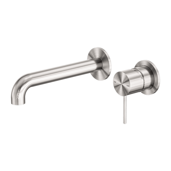 Nero Mixer Taps MECCA WALL BASIN/BATH MIXER SEPARATE BACK PLATE 120/260MM BRUSHED NICKEL