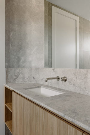 Nero Mixer Taps MECCA WALL BASIN/BATH MIXER SEPARATE BACK PLATE 120/260MM BRUSHED NICKEL
