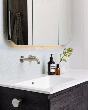 Nero Mixer Taps MECCA WALL BASIN/BATH MIXER SEPARATE BACK PLATE 120/260MM BRUSHED NICKEL